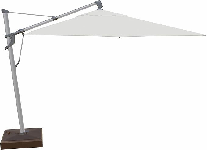 Treasure Garden AKZ PLUS Cantilever Umbrella – 10ft x 13ft Rectangular Offset Patio Umbrella – 360° Rotation & Multi-Angle Tilt – Silver Shadow Aluminum Frame with Bronze Rolling Base (Sunbrella, Natural)
