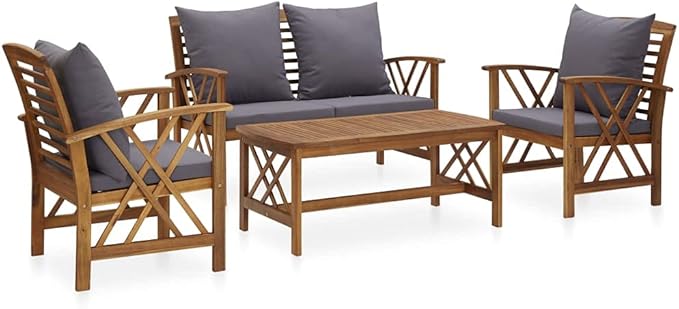 Patio Lounge Set with Cushions,Outdoor Patio Furniture,Outdoor Chat Conversation Set,Garden Furniture Sets,for Patio,Backyard,Garden,4 Piece Solid Acacia Wood