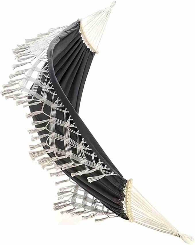 Canvas Hammock, 2 Person Foldable Hanging Swing Hammock with Tassels for Beach Yard Bedroom Patio (Black)