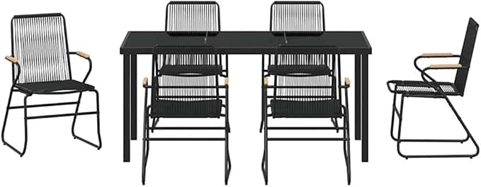 Afuera Living 7-Piece Powder-Coated Steel Patio Dining Set, Black Finish, Rectangular Table, UV-Resistant Materials, Durable Outdoor Furniture for Garden or Patio, Seating Capacity 6