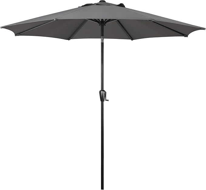 Sun-Ray 9' Round Patio Umbrella with Push-Button Tilt and Hand Crank Lift System, Market Umbrella for Porch, Deck, and Patio
