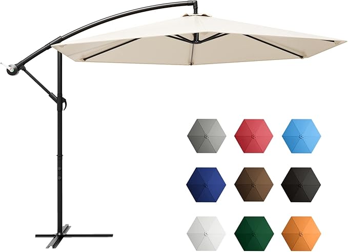 Greesum Patio Umbrella, Outdoor Table Umbrella with Push Button Tilt, Crank and 8 Sturdy Ribs