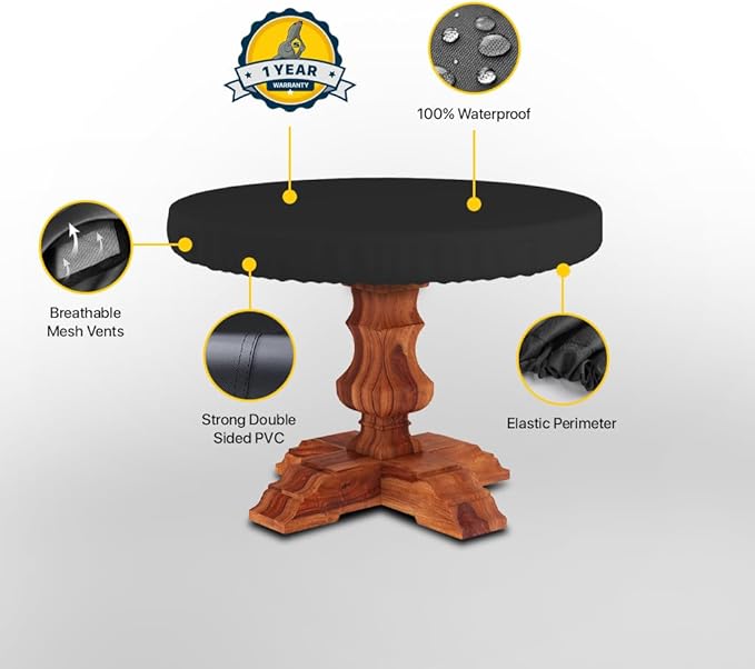 Seal Skin Covers Outdoor Round Table Top Cover, Heavy-Duty Elite PVC Waterproof & UV-Resistant Material, All-Weather Protection for Patio Furniture (Black, 44"Dia x 4"H)