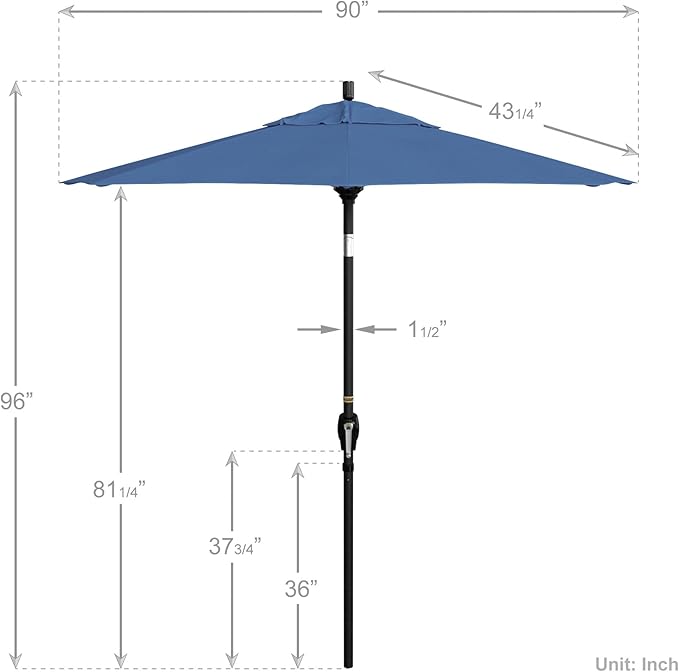 California Umbrella 7.5' Round Aluminum Market Umbrella, Crank Lift, Push Button Tilt