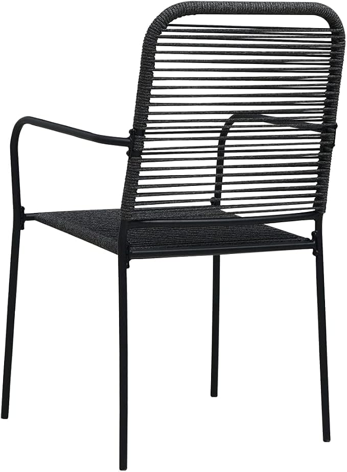 5 Piece Patio Dining Set Cotton Rope and Steel Black Outdoor Patio Furniture Set with Tempered Glass Table for Garden Backyard Deck Kitchen Dining Room