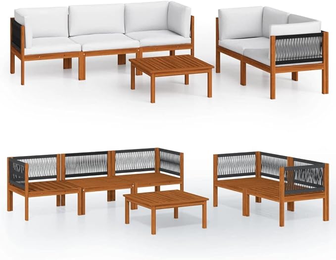 Patio Lounge Set with Cushions,Outdoor Patio Furniture,Outdoor Chat Conversation Set,for Patio,Backyard,Garden,Outdoor,6 Piece Cream Solid Acacia Wood