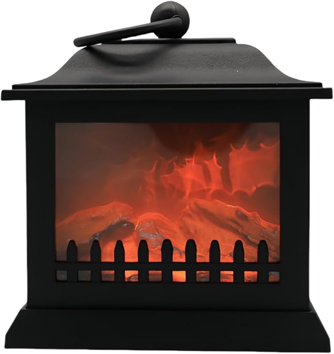 Simulated LED Fireplace Lantern USB & Battery Powered Flameless Light with Simulation Flame Table Decorative Lamp Mini Fireplace Ornament for Cozy Home Decor Free Standing Electric Log Burner