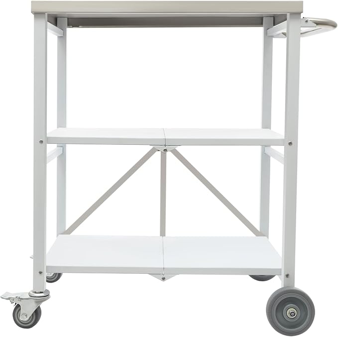 Foldable Outdoor Grill Table with 2 Total Lock Casters, Stainless Steel Pizza Oven Stand, 3 Shelf Folding Kitchen Island, Green, 27.6 x 18.5 (Silver, White, Grey)