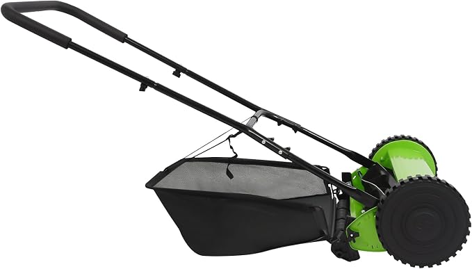 16 in Push Reel Lawn Mower, Cordless Manual Reel Lawn Mower with 0.67-1.3 in Adjustable Mowing Height 5-Blade Walk-Behind Steel Lawn Mower with Large Capacity Grass Bag for Green Lawns