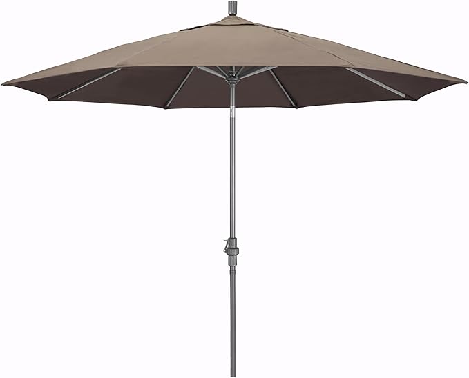 California Umbrella 11Ft Premium Sunbrella Patio Umbrella, Hand-Crank, Tilt-Collar, Gray Frame, Taupe Fabric