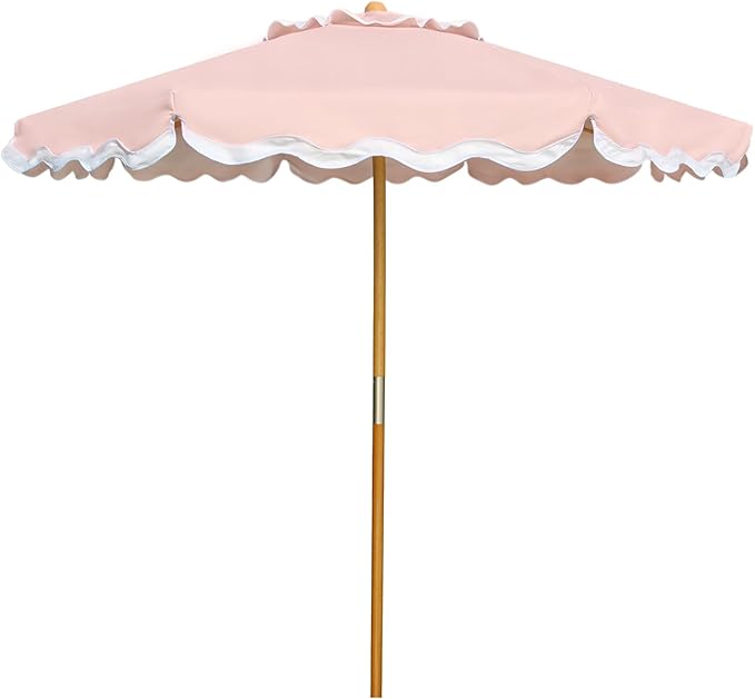 AMMSUN 8.2ft Vintage Wood Outdoor Umbrella, with a pulley system, UPF 50+, for markets, gardens, porches, courtyards, beach terraces, cafes, taverns, dining tables, pool sides, wedding venues