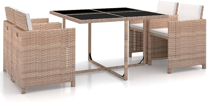 5 Piece Patio Dining Set with Cushions, Patio Conversation Set Outdoor Lounge Sets Front Porch Furniture Sectional Sofa for Exhibition Poolside Piazza Negotiation Area Poly Rattan Beige