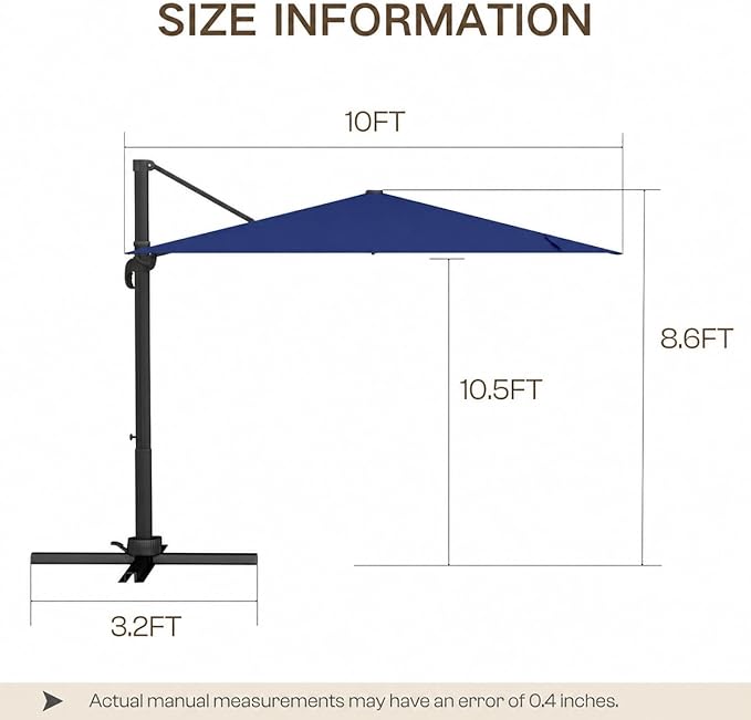 Kingdura 10' X 10' Cantilever Patio Umbrella with Base Included, Large Square Aluminum Outdoor Offset Umbrella with 360-degree Rotation, 4 Position Tilt, UV Protection for Pool Deck Garden Patio (Navy blue)