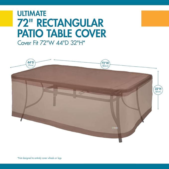 DUCKCOVERS Ultimate Waterproof 72 Inch Rectangular Patio Table Cover, Outdoor Table Cover