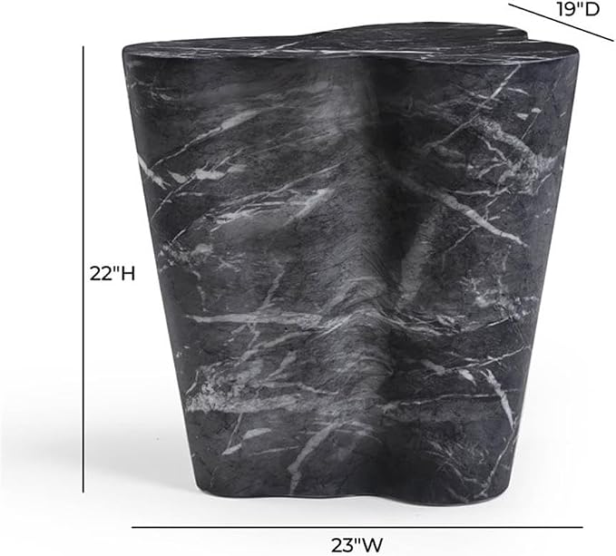 Pemberly Row Slab Black Marble Concrete Side Table, 20.7" W x 18.5" D x 22" H, Outdoor Safe, Modern Design Indoor/Outdoor Table for Patio or Living Room Decor