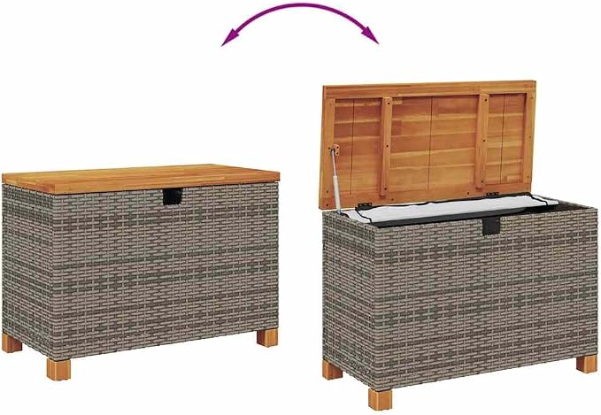 Rectangular Outdoor Storage Box, Grey and Brown PE Rattan Deck Box, Weather-Resistant Patio Storage for Cushions, Pillows, and Blankets, 31.5x15.7x18.9 Inches