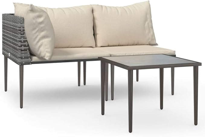3 Piece Patio Lounge Set with Cushions, Patio Conversation Set Porch Furniture Set Sectional Sofa Outdoor Sofa Sets for Piazza Garden Exhibition Negotiation Area Gray Poly Rattan