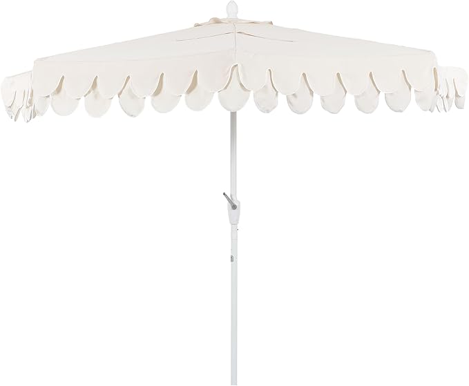 Eyely BMU1202 Noah 9 ft. Classic MidCentury Scalloped Fringe Market Patio Half Umbrella with Crank for Garden, Pool & Deck, Tilt Button and UV Protection