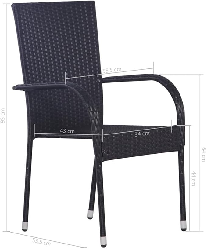 BOWERY HILL 7-Piece Solid Acacia Wood Patio Dining Set, Black Finish, Includes Table and Stackable Chairs, PE Rattan, Durable Modern Design for Garden, Terrace, Indoor or Outdoor Dining Use