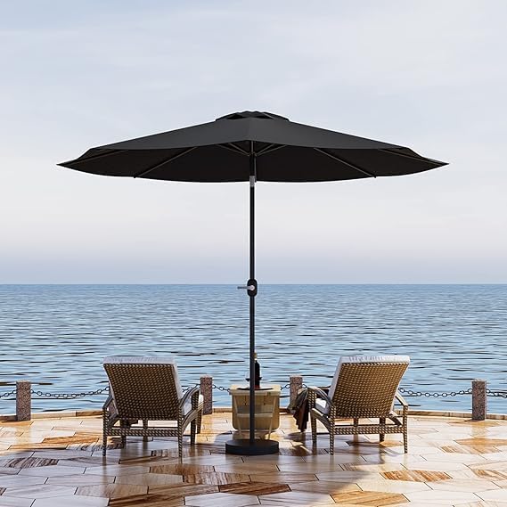Greesum 9FT Patio Umbrella, Outdoor Table Umbrella with Push Button Tilt, Crank and 8 Sturdy Ribs for Garden, Lawn, Backyard & Pool