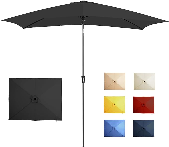 6.5x10FT Rectangular Patio Umbrella with Push Button Tilt & Crank Lift for Garden,UV Protection Outdoor Umbrella for Deck,Pool and Yard,Black