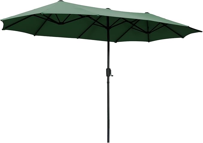 13 ft Patio Umbrella with Base, Large Rectangle Outdoor Umbrella with Matching Stand, Strap, Crank, Green