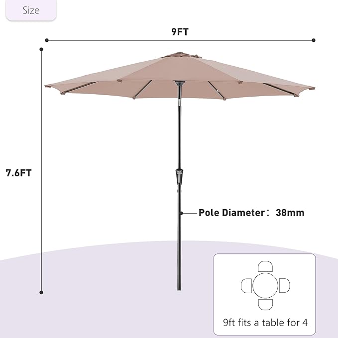 NEWBULIG Patio Umbrella, Outdoor Table Umbrellas with Push Button Tilt and Crank, Sturdy Ribs, Waterproof, UV Protection and Fade Resistant, for Pool, Garden, Market, Backyard