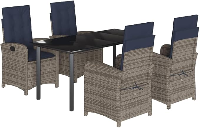 Backyard Furniture Patio Conversation Sets Outdoor Seating 5 Piece Patio Dining Set with Cushions Gray Poly Rattan Suitable for Gardens, Balconies, Decks