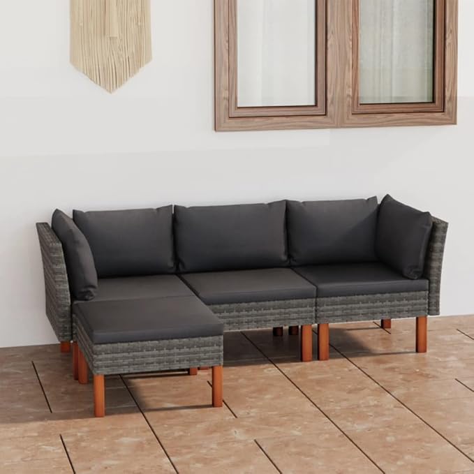 4 Piece Patio Lounge Set with Cushions, Outdoor Dining Sets Patio Conversation Set Outdoor Sofa Sets Front Porch Furniture for Exhibition Negotiation Area Piazza Poolside Poly Rattan Gray