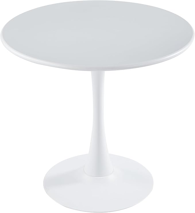 LeisureMod Bello 31" Round Outdoor Dining Table, Modern Black Metal Patio Bistro Table with Pedestal Base, Weather-Resistant Accent Table for Balcony, Garden, Deck, Backyard & Cafe, White