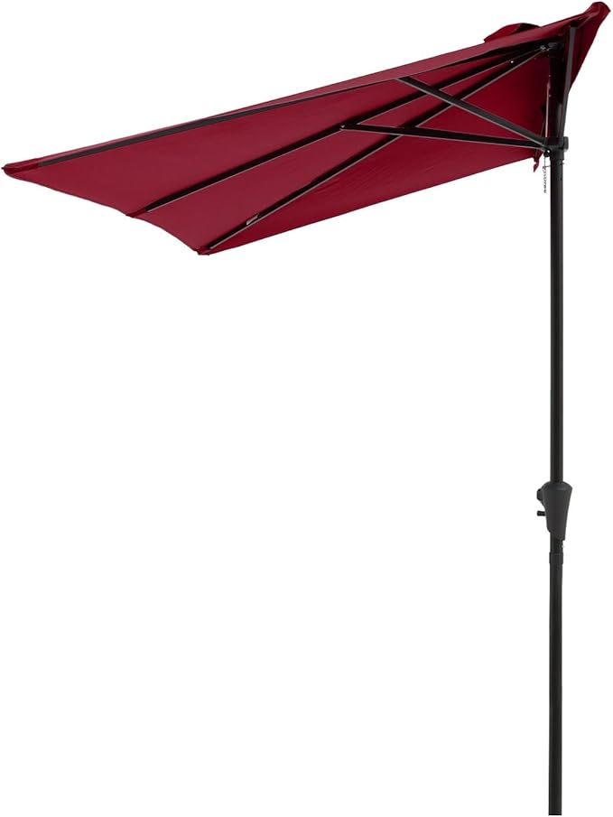 COBANA 7.5’by 4’Half Rectangular Outdoor Patio Umbrella for Patio, Balcony, Garden, Deck, Dark Red