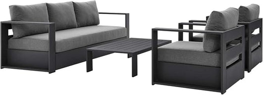 Modway Tahoe 4-Piece Fabric/Powder-Coated Aluminum Outdoor Set in Charcoal/Gray
