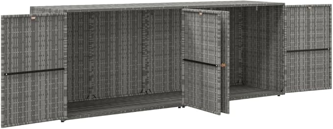Outdoor Garden Storage Cabinet, Weather-Resistant PE Rattan Storage Box with 270 Degree Swing Doors, Grey Waterproof Deck Organization Bin for Patio, Backyard, and Terrace