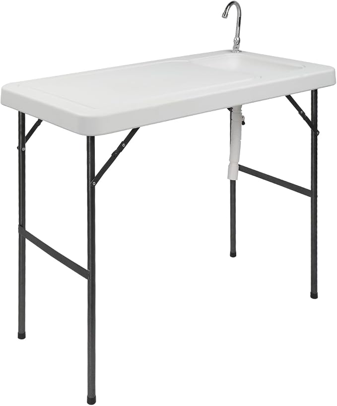 Outdoor Sink Fish Cleaning Table,Folding Fish Cleaning Table, Portable Camping Tables,Portable Camping with Cutting Tables with Sink Faucet,Outdoor Fillet Station for Picnic, White