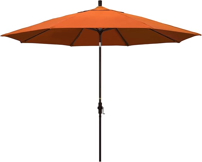 California Umbrella 11Ft Premium Sunbrella Patio Umbrella, Hand-Crank, Tilt-Collar, Bronze Frame, Tuscan Fabric