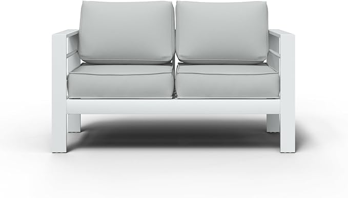 Aluminum Patio Furniture Set, Loveseat Outdoor Set with 5 Inch Cushions, Patio Loveseat Sets with Waterproof Covers for Backyard Garden(White)