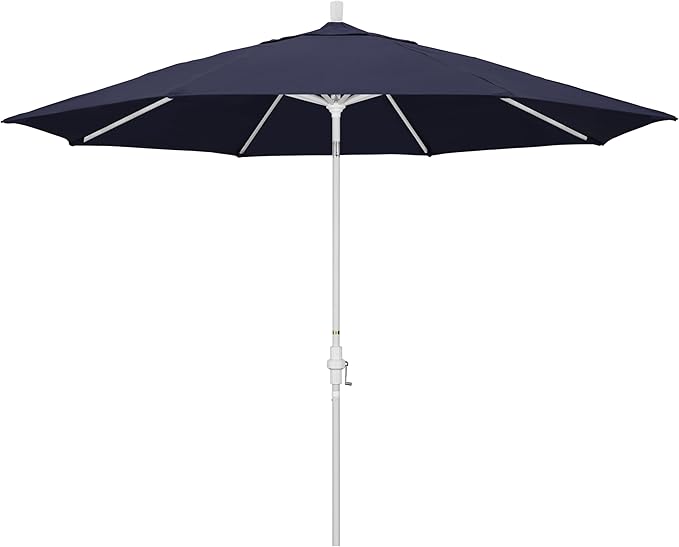 California Umbrella 11Ft Premium Sunbrella Patio Umbrella, Hand-Crank, Tilt-Collar, White Frame, Navy Fabric