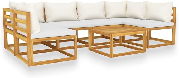 Patio Lounge Set with Cushion,Outdoor Patio Furniture,Outdoor Chat Conversation Set,Garden Furniture Sets,for Patio,Backyard,Garden,Outdoor,7 Piece Cream Solid Acacia Wood