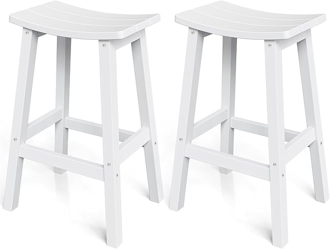 Stoog All-Weather Bar Stools Set of 2, 28" Waterproof Outdoor Barstools, Easy to Clean Low Maintenance HIPS Furniture for Bar, Kitchen Counter, Deck & Patio, White