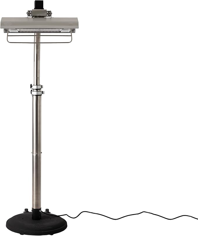 Fire Sense 02117 Telescoping Offset Pole Mounted Infrared Patio Heater With Wheels 1500 Watt Indoor Outdoor Powder Coated Steel Tip over Protection System Cover Included - Stainless Steel