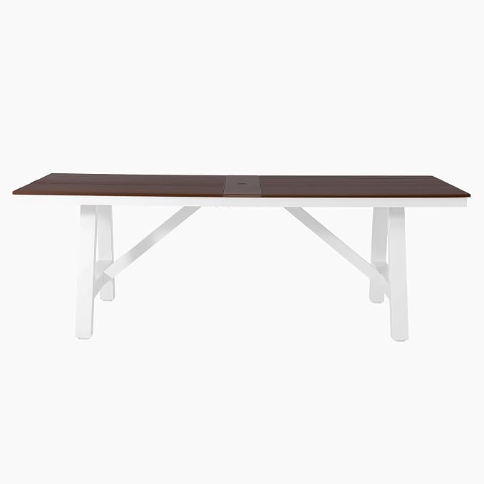 WestinTrends Cape May 9-Piece HDPE Outdoor Furniture Patio Dining Table with Umbrella Hole and Chairs Set for 8, Dark Brown