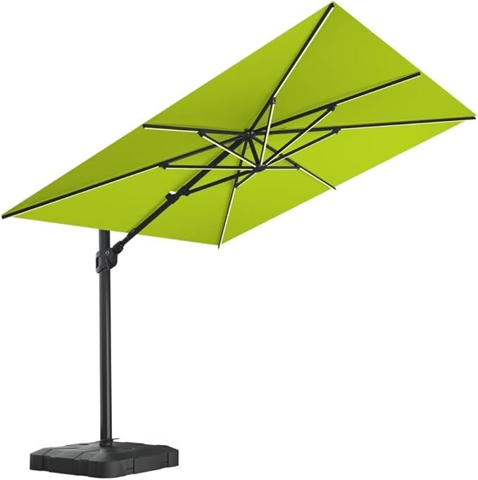 Midtown Umbrellas 9x9 Ft Outdoor Cantilever Patio Umbrella w/Sunbrella Heather Tan Fabric - Tilt 360° Rotate Offset Patio Umbrella, Deck Patio Umbrella, Backyard Umbrella & Garden Umbrella - Black Frame