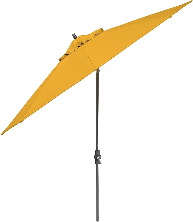 California Umbrella 11Ft Sunbrella Patio Umbrella, Fiberglass Ribs, Hand-Crank, Tilt-Collar, Gray Frame, Sunflower Yellow Fabric