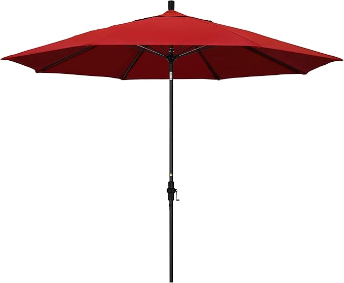 California Umbrella 11Ft Fiberglass Rib Patio Umbrella, Hand-Crank, Tilt-Collar, Black Frame, Solution Dyed Red Fabric
