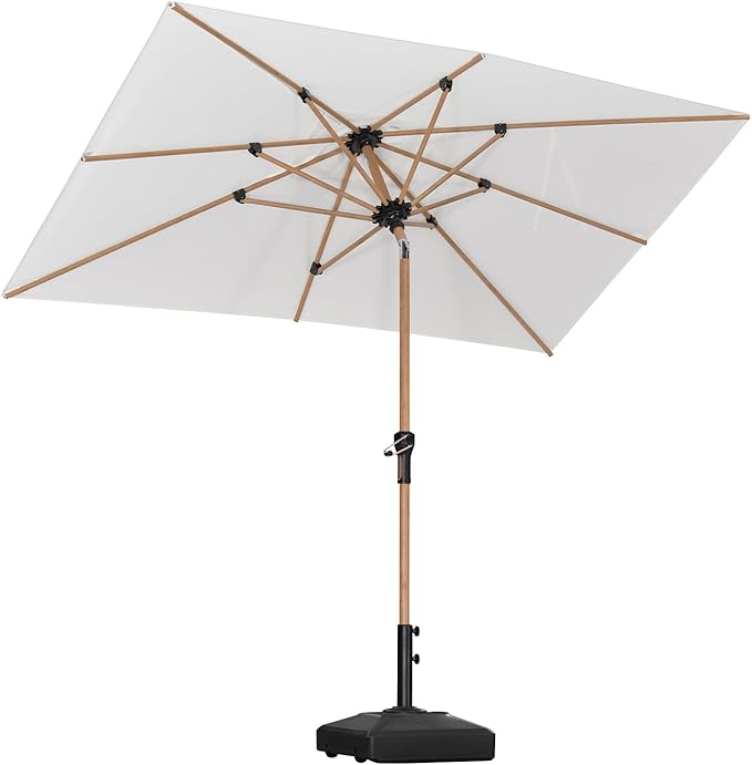 PURPLE LEAF 5' x 8' Patio Umbrella with Base Market Umbrella Rectangular Outdoor Umbrella with Push Button Tilt & Crank and 8 Ribs Aluminum Table Umbrella for Pool Backyard Beach, Cream