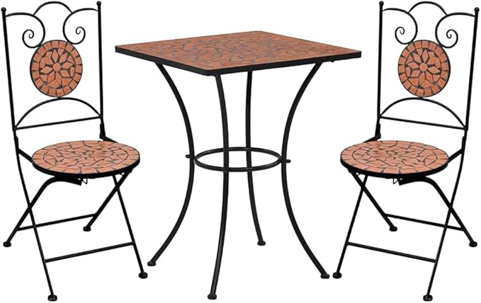 Mosaic Bistro Set,Patio Lounge Set,Outdoor Patio Furniture,Outdoor Chat Conversation Set,Garden Furniture Sets,for Patio,Backyard,Garden,Outdoor,3 Piece Ceramic Tile Terracotta