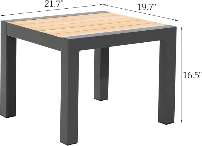 Ulax furniture Outdoor Side Table Aluminum Patio End Table with Teak Wood