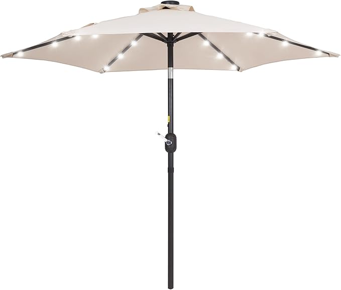 7.5ft Outdoor Umbrella Patio Umbrella with Solar Lights,18 LED Lighted Table Market Outdoor Umbrella, 2-Year-Non-Fading, for Pool, Deck, Garden,Backyard