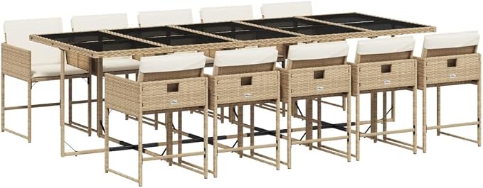 11 pcs Set Patio Dining Set & Outdoor Dining Set Beige PE Rattan Garden Dining Set for Lawn Backyard Front Porch 108.3 x 41.7 x 28.7 in