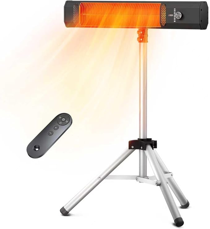 Outdoor Patio Heater w/Remote, Infrared Electric Heater with Tripod, 68''Adjustable Height, 9H Timer&Child Lock, IP65 Waterproof,Tip-Over&Overheat Protection, 1500W, Super Quiet For Outdoor/Indoor Use
